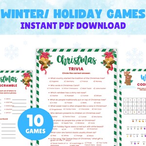 Kersttrivia-gamebundel, 10 activiteiten voor de feestdagen (digitale download)