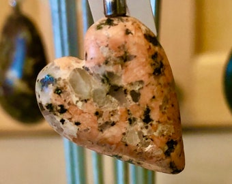 SOLD!! Pink Granite Freehand Heart with Quartz Crystals