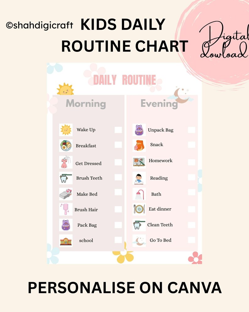 Printable Kids Daily Routine Chart | Editable 8.5x11 Routine Planner ...