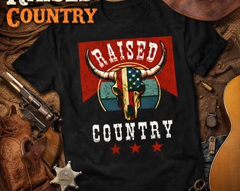 T-shirt med upphöjd tjurskalle från Country – USA Flag Western Rodeo Tee