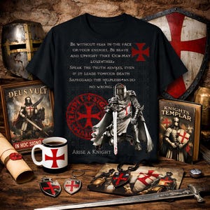 Chemise des Templiers - T-shirt croisé médiéval, chevalier guerrier chrétien, histoire de Deus Vult religieux gothique