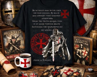 Knights Templar Shirt – Medieval Crusader T-Shirt, Christian Warrior Knight, Gothic Religious Deus Vult History