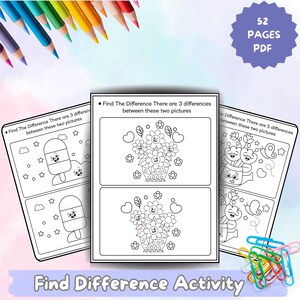 52 Find Difference Activity Pages, Cognitive Development Puzzles (PDF Download)