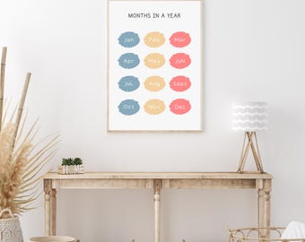 Months of the Year Poster: Educational Print Homeschool (Digital Download)