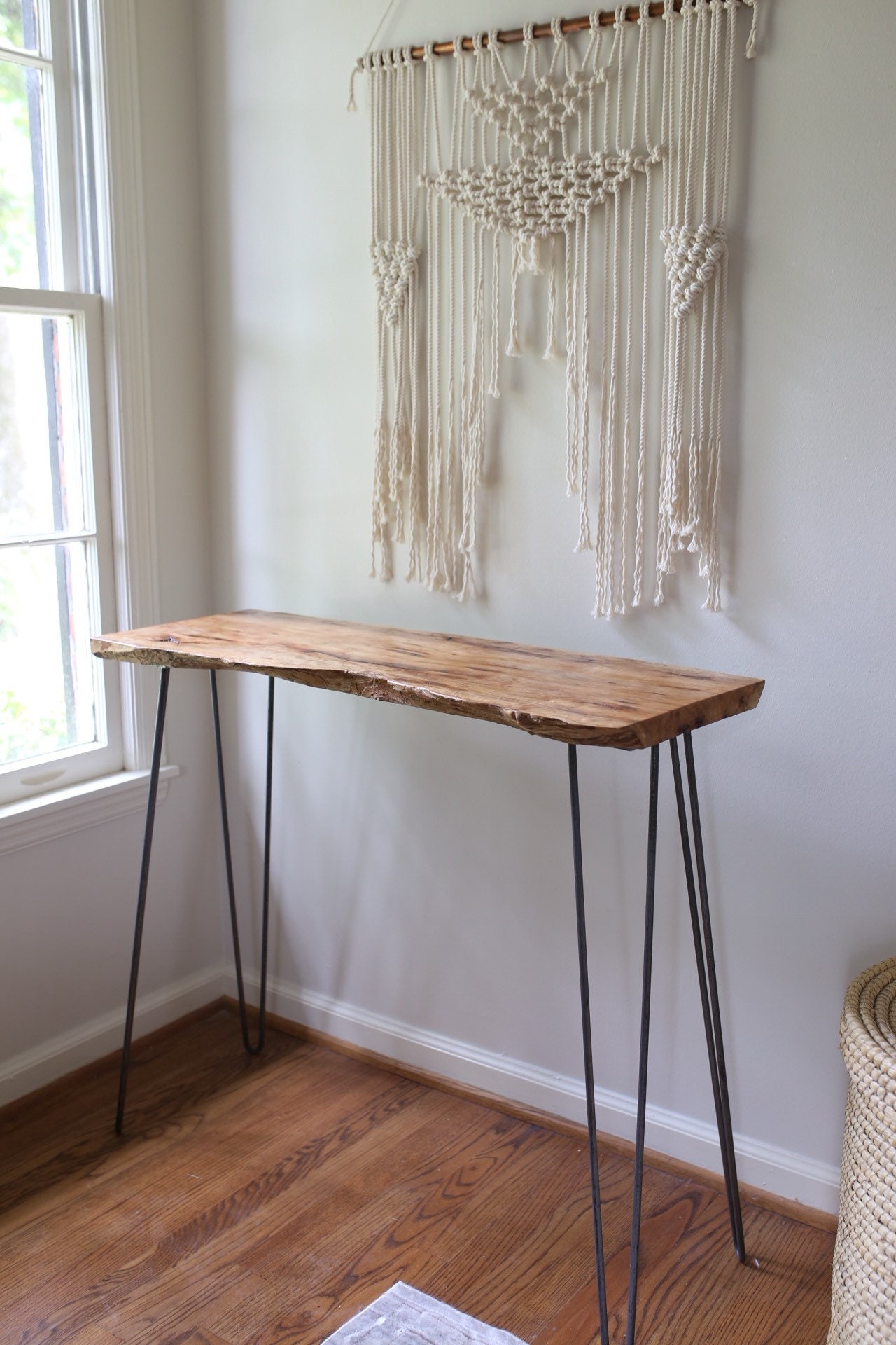 Live Edge Pecan Hairpin Leg Side Table1 Etsy
