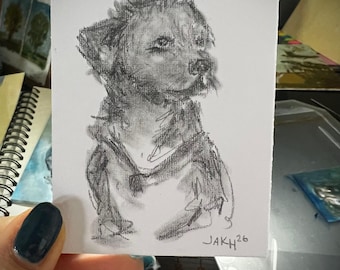 Dibujo original a mano alzada en grafito - Ojos de cachorro - Tarjeta artística ACEO (3,5 x 2,5 pulgadas)