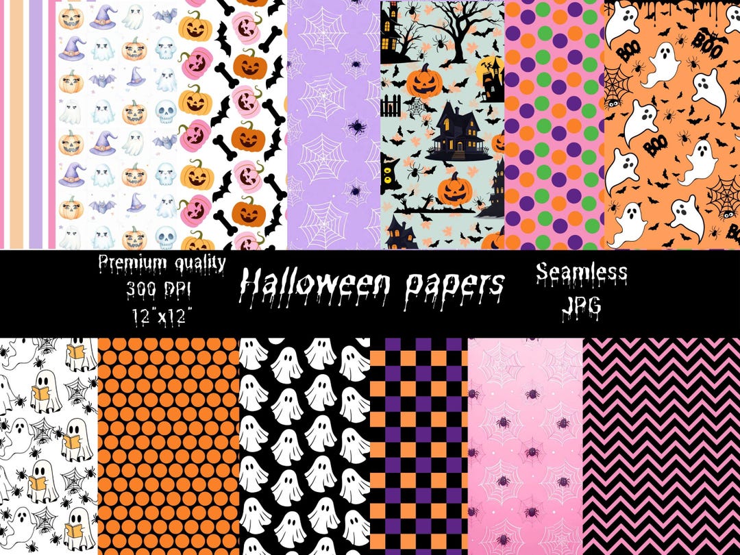 15 Vintage Halloween Pattern Digital Paper Bundle - Cute & Pastel ...