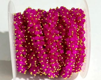 Gold Plated Pink Faceted Bead Rosary Chain, DIY Jewelry