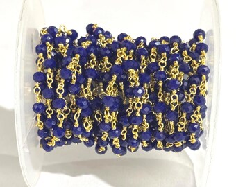 Royal Blau Facettierte Glas Rosenkranz Kette: Vergoldeter Draht, Handgemacht