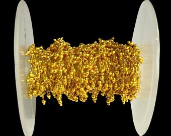 Gold Plated Rosary Chain - Brass Beaded Wire Wrapped Chain