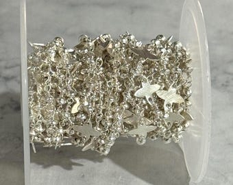Silver Plated Rosary Chain with Star Charms, 4mm Jewelry Making Supplies