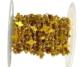 Gold Plated Rosary Chain, 4mm Brass Beads, Star Charms