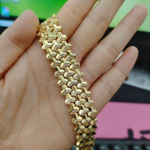 Pulsera de armadura de montaña hecha a mano: plata S925, circonitas bañadas en oro