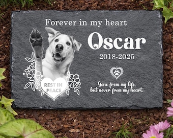 Custom Pet Memorial Photo Stone, Personalized Photo Dog Cat Memorial Marker Stone, Pet Loss Gift, Pet Grave Stone