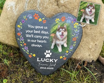 Personalized Pet Memorial Slate Stone, Custom Photo Plaque with Stand, Pet Grave Stone, Pet Memorial Heart Stone, Pet Loss Gift