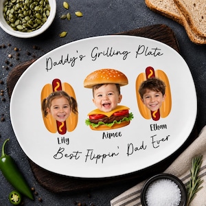 Plato para barbacoa personalizado para papá, bandeja para servir barbacoa personalizada para papá, regalo del Día del Padre de parte de los hijos, bandeja decorativa para maestro de la parrilla.
