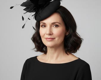 Black & Burgundy Feather Fascinator Hat