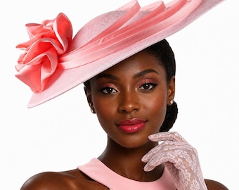 Elegant Wide Brim Church Hat | Floral Statement Fascinator, 10 Colors
