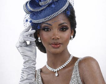 Elegante tocado para mujer, sombrero para la iglesia del Derby de Kentucky, tocado para fiesta de té, sombrero para invitada de boda, tocado con velo de diamantes de imitación.