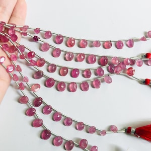 14 stuks robijnkleurige, met glas gevulde, gefacetteerde ovale kralen | Natuurlijke edelsteen streng | 9x7x5 tot 6x4,5 x 3 mm | Robijn voor het maken van design sieraden