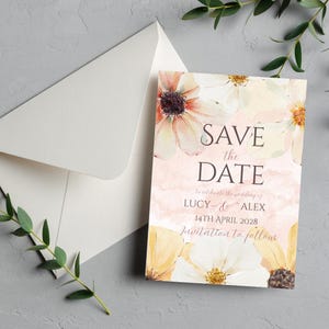 Pink Floral wedding | Save the Date template | Printable | Editable Canva Save the Date | Instant Download | Digital