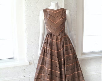 1950s Chevron Dress 1950s Fit and Flare Dress Vintage Cotton Dress 50s Polka Dot Print Dress 50s Day Dress 1950s New Look Dress 50s Sundress