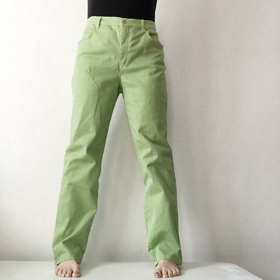 Green Cotton Denim Straight Jeans 90s 