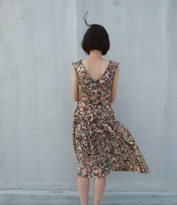 1950s Watercolor Floral Dress 50s Day Dress 1950s… - image 3