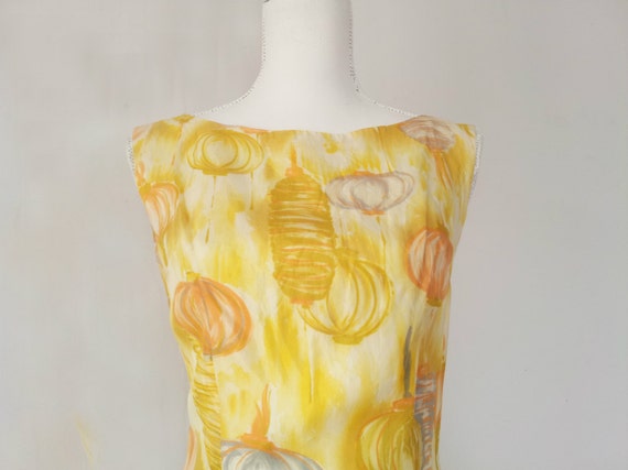 1960s Yellow Novelty Print Silky Maxi Dress 60s V… - image 2