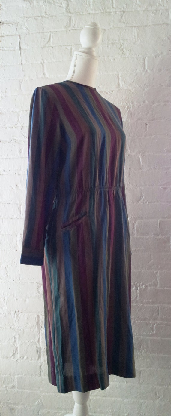 1960s Blue Striped Sheath Dress 60s Vintage Mediu… - image 4