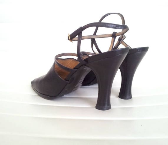 Vintage Hermes Black Sandals 7 37.5 Strappy Sanda… - image 3