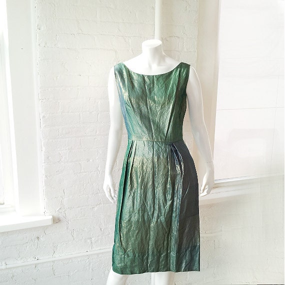 1960s Metallic Cocktail Dress Vintage Sheath Dres… - image 1