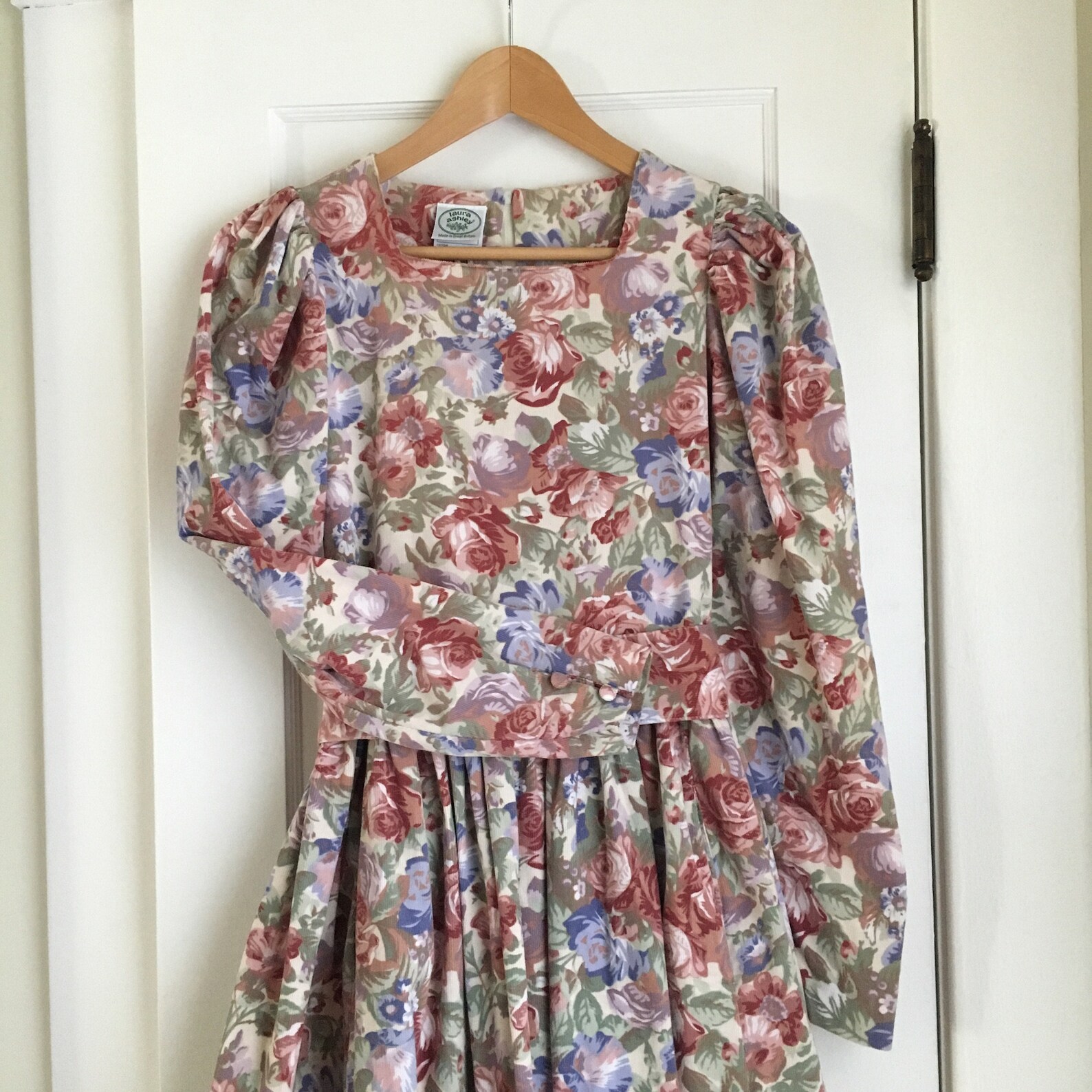 Vintage Laura Ashley Rose Print Dress 1980s Puff Sleeve Dress | Etsy