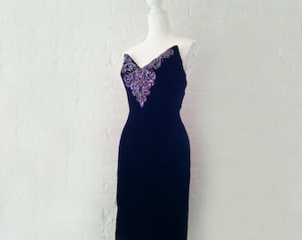 1980s Prom Dress 80s Strapless Dress Vintage Mike Benet Dress Purple Sequin Dress 1980s Formal Dress Vintage Cocktail Dress 80s Party Dress