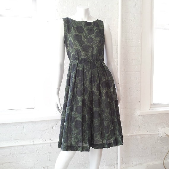 Green Fit and Flare Dress 60s Vintage 1960s Mod Bl