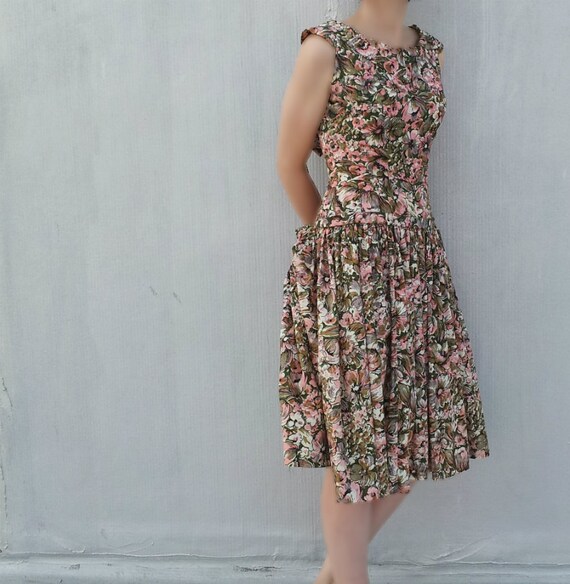 1950s Watercolor Floral Dress 50s Day Dress 1950s… - image 4