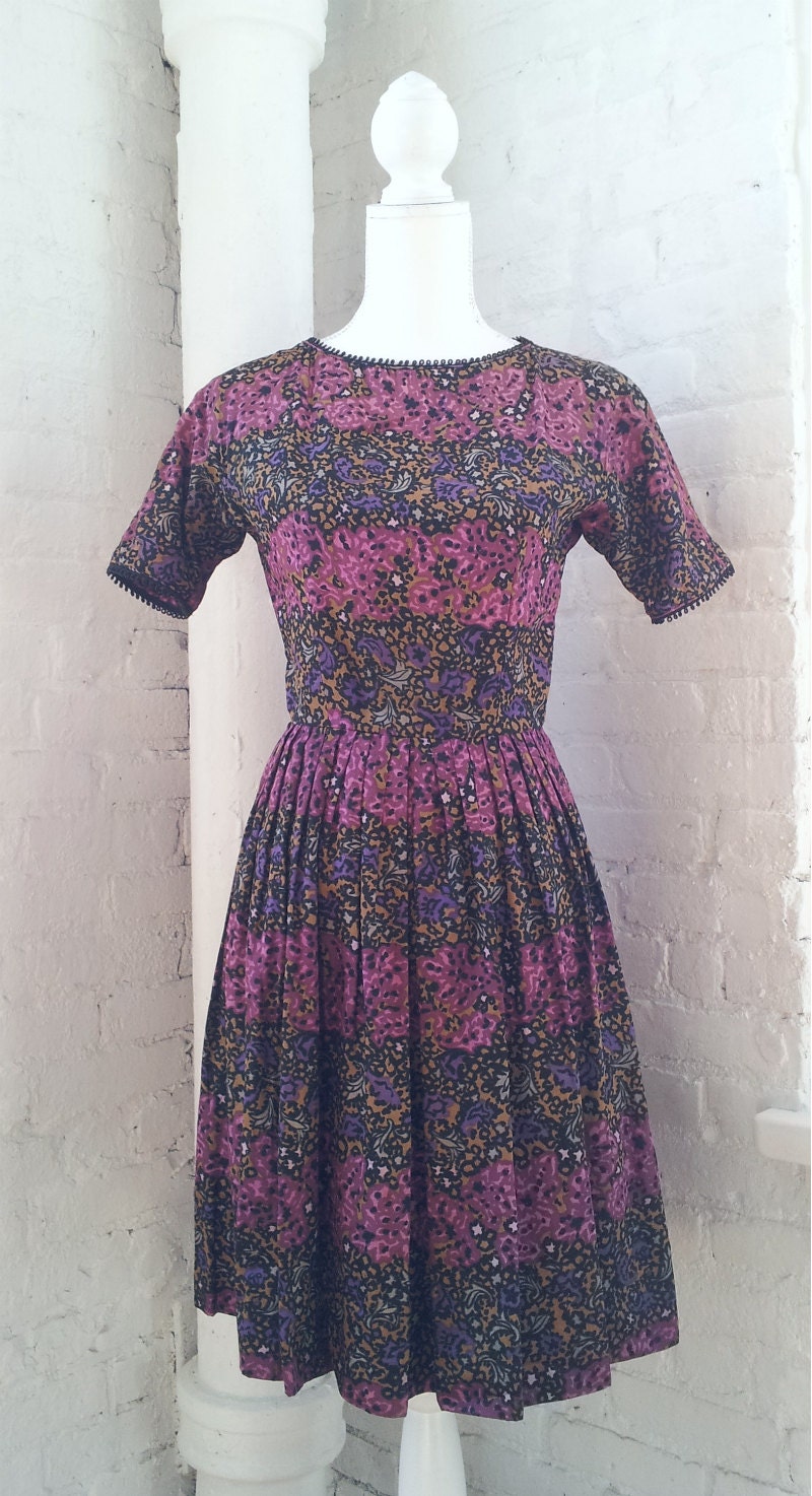 1950s Black Floral Fit and Flare Day Dress 50s Vintage Cotton - Etsy