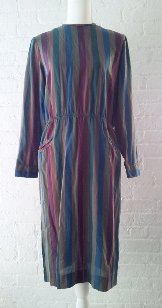 1960s Blue Striped Sheath Dress 60s Vintage Mediu… - image 2