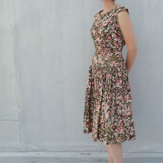 1950s Watercolor Floral Dress 50s Day Dress 1950s… - image 1