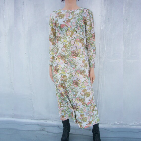 Vintage 70s Lurex Floral Maxi Dress