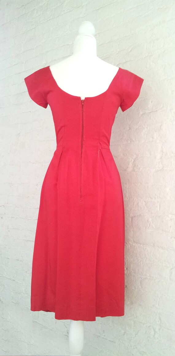 1950s Red Prom Dress 50s Vintage New Look Silk Sa… - image 4