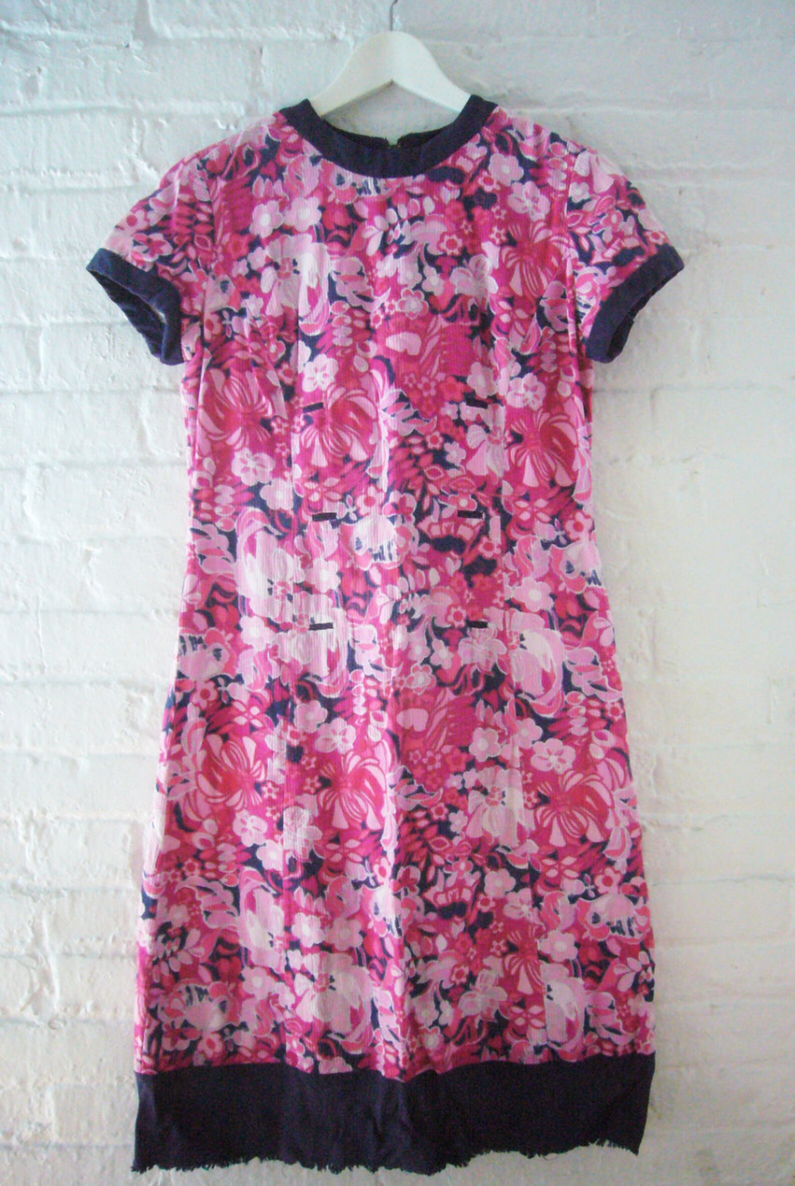 1960s Pink Floral Shift Dress 60s Vintage Mod Cotton Pique - Etsy
