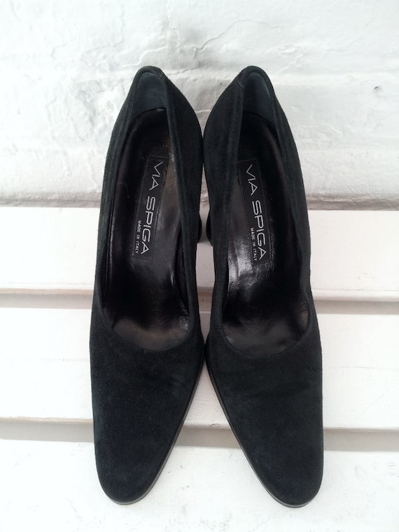 Black Suede Pumps 6 46 Vintage 90s Via Spiga Poin… - image 2