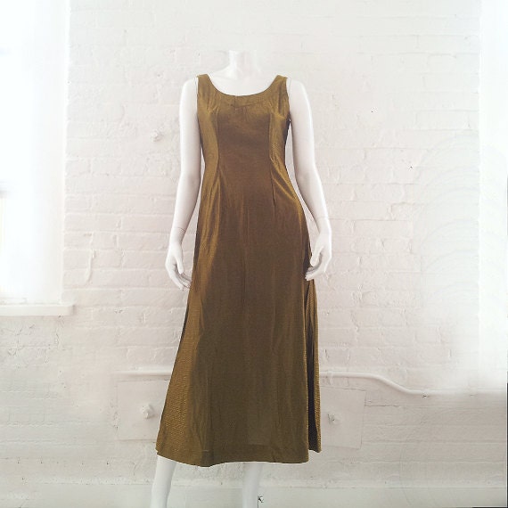 1960s Gold Metallic Maxi Dress Vintage 1970s Prom… - image 1