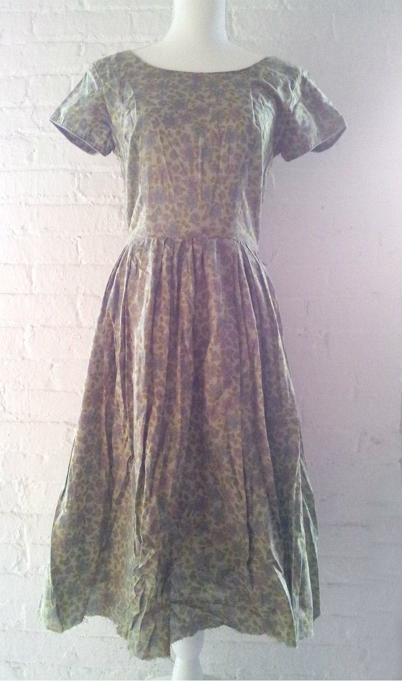 1950s Green Floral Fit and Flare Cotton Day Dress 50s Vintage - Etsy
