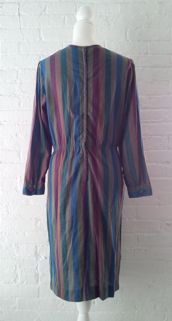 1960s Blue Striped Sheath Dress 60s Vintage Mediu… - image 3