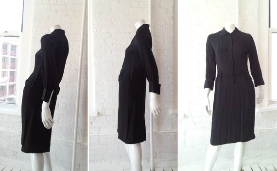 1940s Black Sheath Dress 40s Vintage Rayon Shift … - image 3