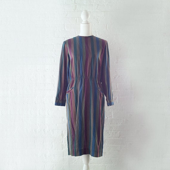 1960s Blue Striped Sheath Dress 60s Vintage Mediu… - image 1