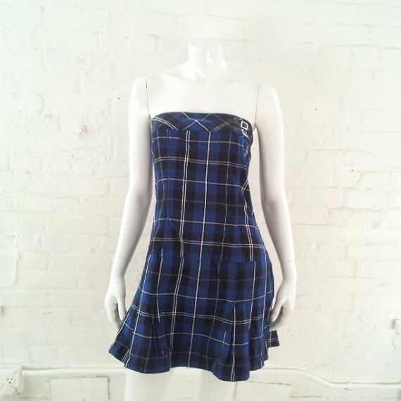 Blue and black plaid dress deals