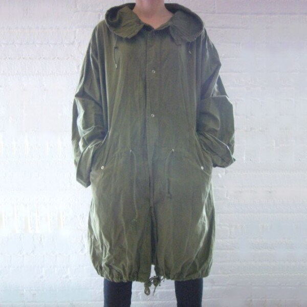 Queue de poisson Parka XL années 80 Vintage Anorak armée Olive vert coton unisexe OneSize surdimensionné Sweat à capuche militaire Mod Ska Mackintosh Scooter Vespa Parka